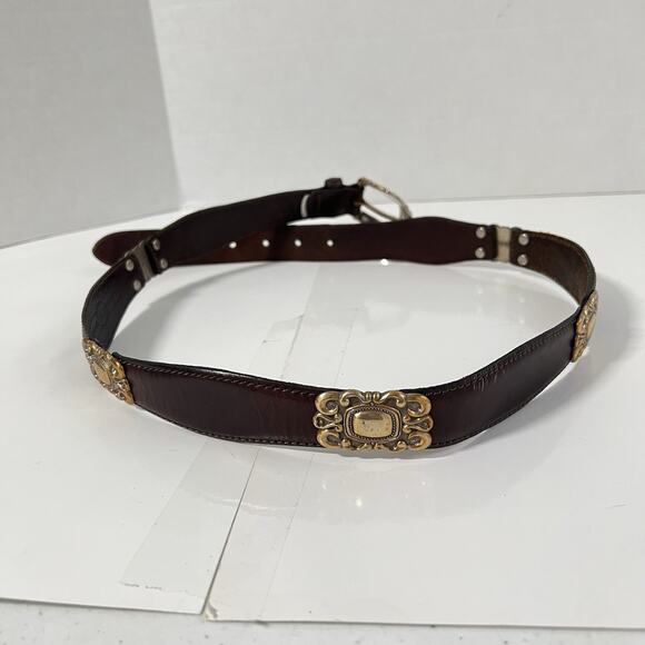 Fossil Brown Leather Belt Western Concho Womens XL Silver Gold 90’s Y2K - Picture 4 of 12